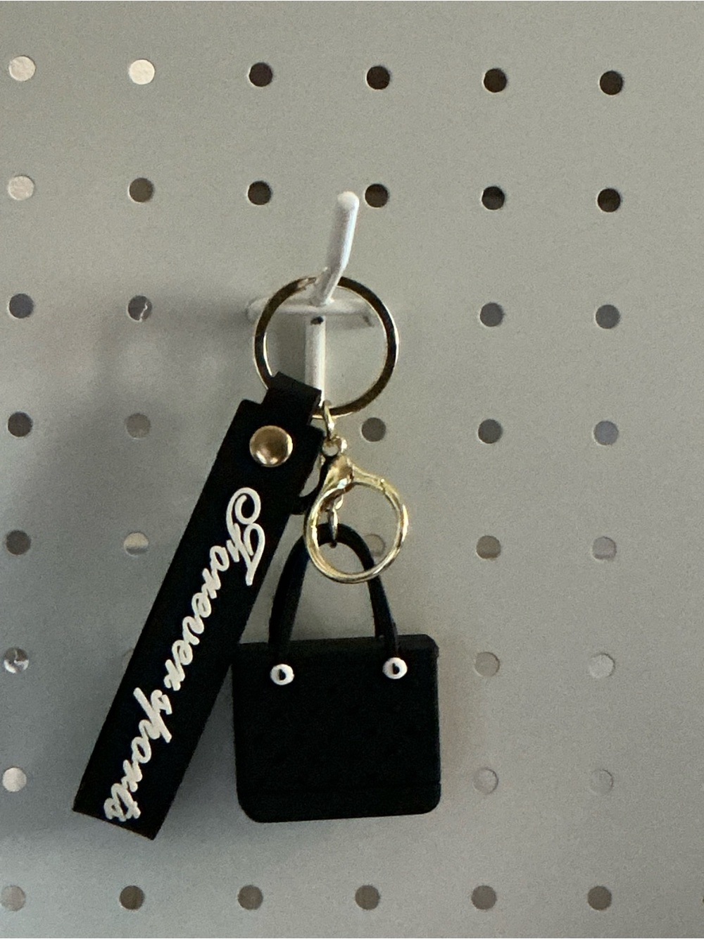 Black 'Forever Yours' Keychain with Mini Bag Charm